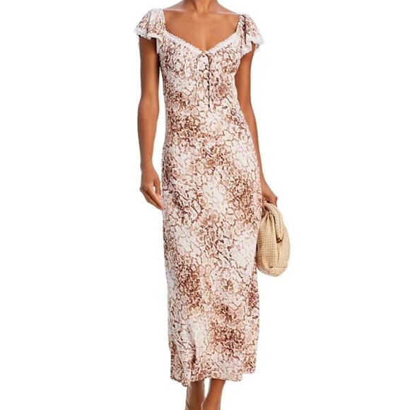 WAYF “Melissa” Lace-Trim Brown Python Maxi Dress | Size L | NWT - Picture 3 of 7